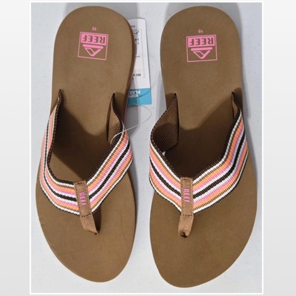 New Reef Flip Flops Womens Size 10 Slip On Brown Pink Stripe Beach NWT - Picture 8 of 16